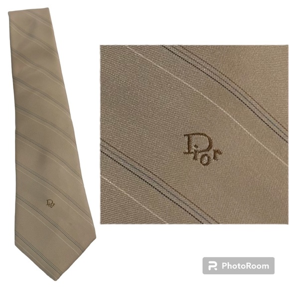 Vintage Christian Dior camel tan subtle monogrammed necktie polyester and silk - Picture 4 of 16